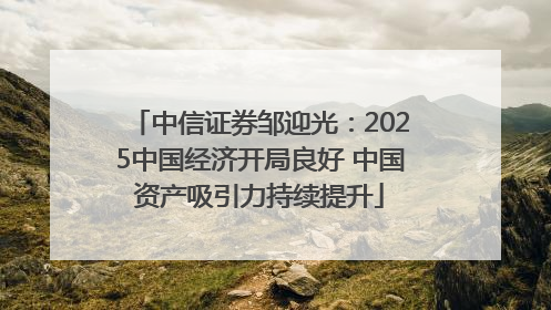 中信证券邹迎光：2025中国经济开局良好 中国资产吸引力持续提升