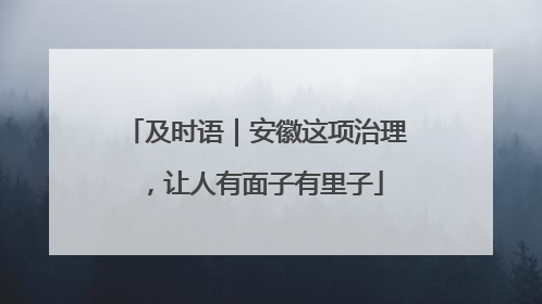 及时语｜安徽这项治理，让人有面子有里子